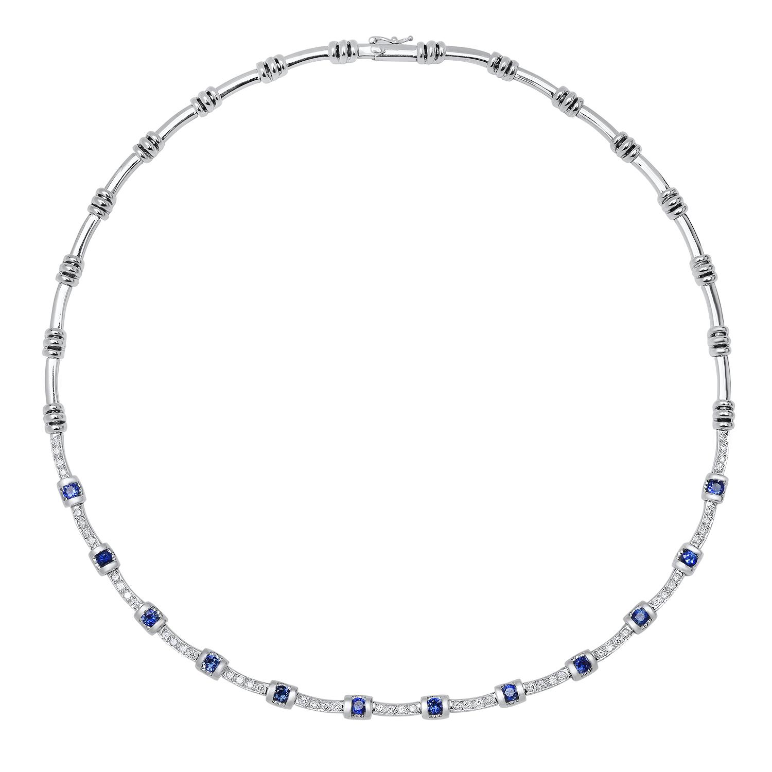 18K White Gold Setting with 1.86ct Sapphire and 1.38ct Diamond Necklace
