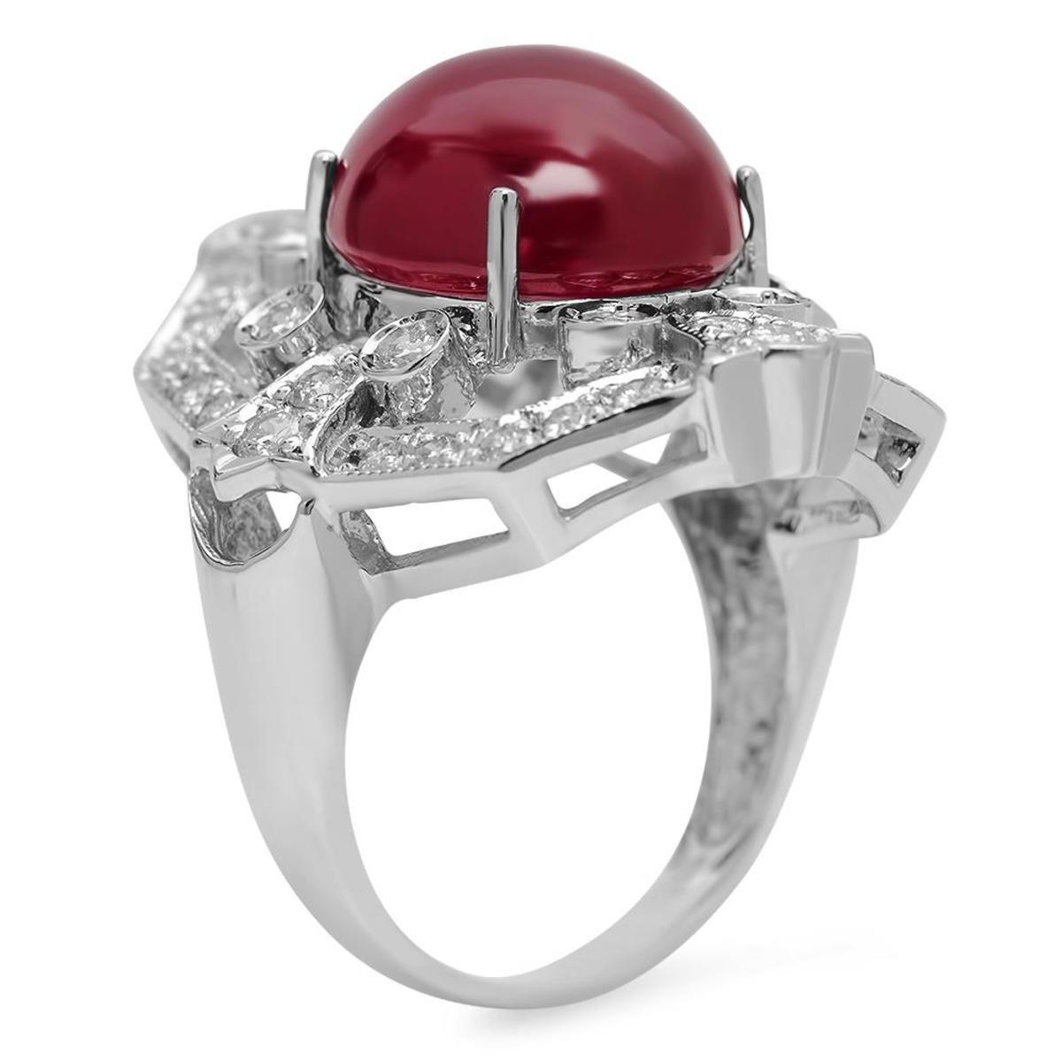14K White Gold 14.68ct Ruby and 1.10ct Diamond Ring