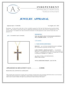 14K White Gold Setting with 2.40ct Sapphire and 0.52ct Diamond Cross Pendant