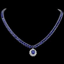 14K White Gold 50.87ct Sapphire and 1.47ct Diamond Necklace