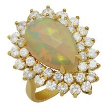 14k Yellow Gold 4.48ct Opal 2.59ct Diamond Ring