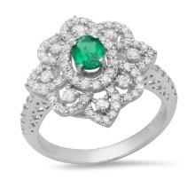 Platinum Setting with 0.40ct Emerald and 0.77ct Diamond Ladies Ring