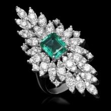 14K White Gold 2.01ct Emerald and 3.26ct Diamond Ring