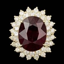 14K Yellow Gold 13.27ct Ruby and 1.96ct Diamond Ring