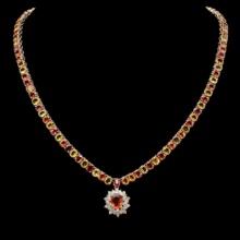 14K Gold 45.63ct Multi-Color Sapphire & 1.37ct Diamond Necklace