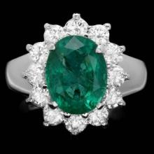 14K White Gold 3.47ct Emerald and 1.02ct Diamond Ring