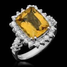 14K White Gold 4.69ct Yellow Beryl and 1.08ct Diamond Ring