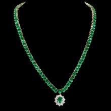14k Yellow Gold 41.86ct Emerald 1.58ct Diamond Necklace