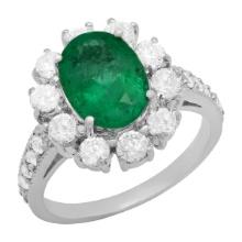 14k White Gold 1.54ct Emerald 1.43ct Diamond Ring