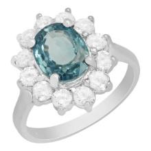 14k White Gold 2.90ct Blue Zircon 0.96ct Diamond Ring