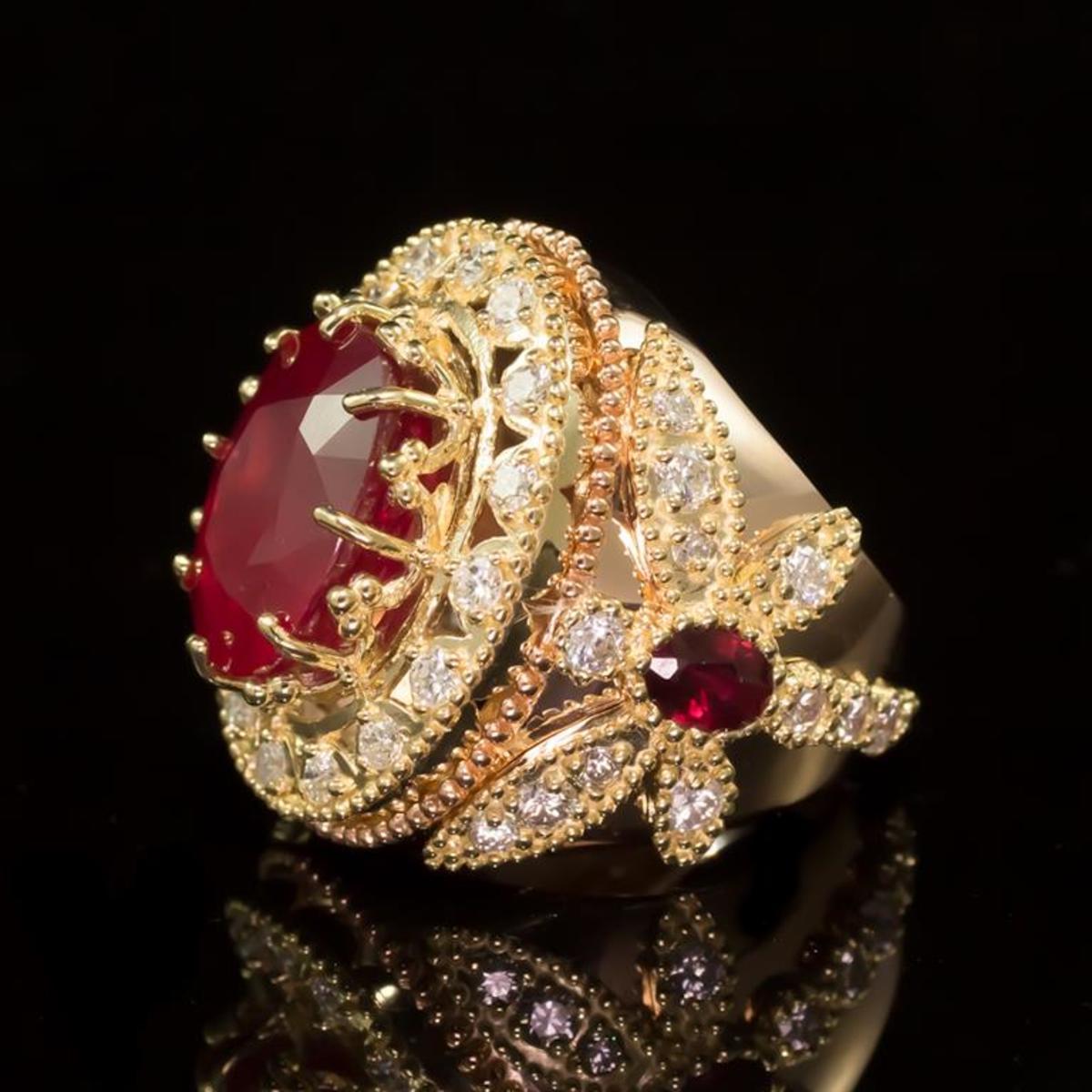 14K Yellow and Rose Gold 13.83ct Ruby and 2.40ct Diamond Ring