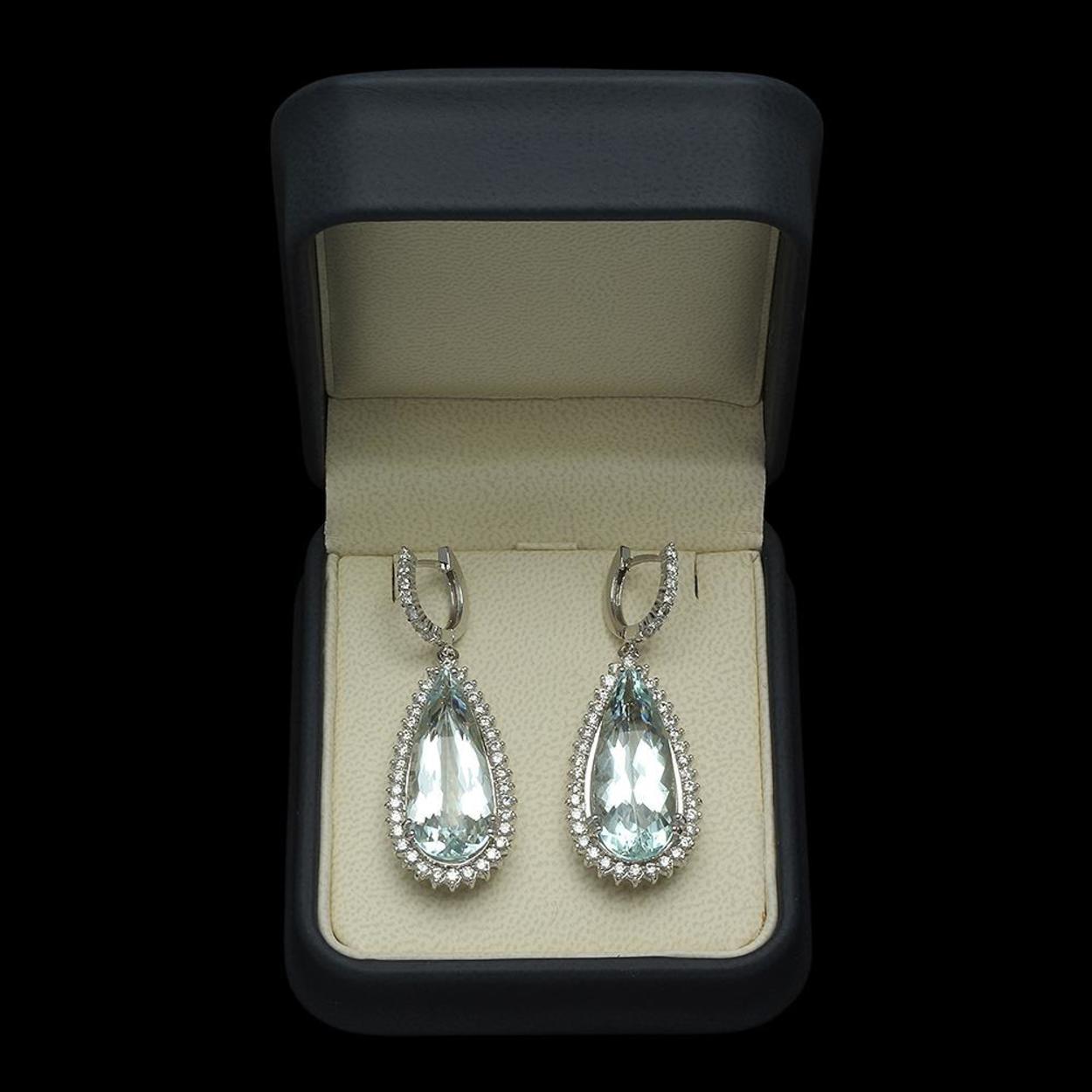 14K Gold 22.94ct Aquamarine 2.460ct Diamond Earrings