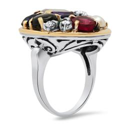 14K White Gold Setting with Diamonds and Multiple Gemstone Ring