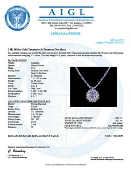 14K White Gold 52.90ct Tanzanite and 5.14ct Diamond Necklace
