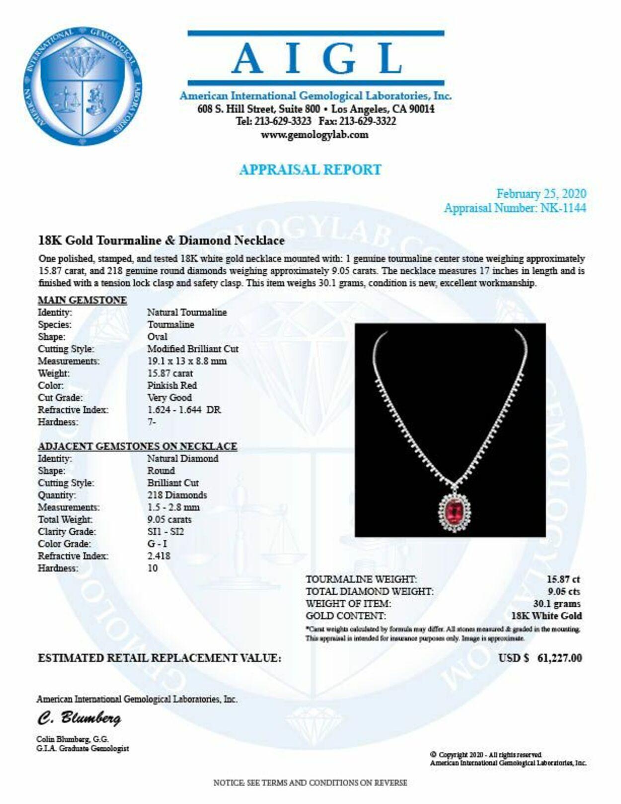 18K White Gold 15.87ct Tourmaline and 9.05ct Diamond Necklace
