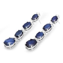 14K Gold 9.13ct Sapphire 0.32cts Diamond Earrings