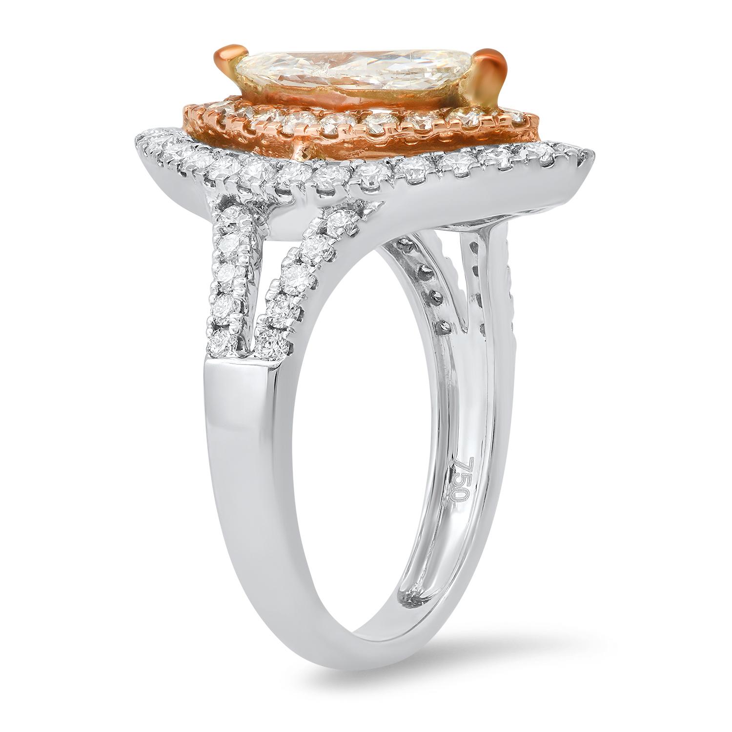 18K White and Rose Gold Setting with 0.90ct Center Diamond and 1.90tcw Diamond Ring