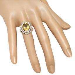 14K Yellow Gold 4.39ct Yellow Beryl and 1.63ct Diamond Ring