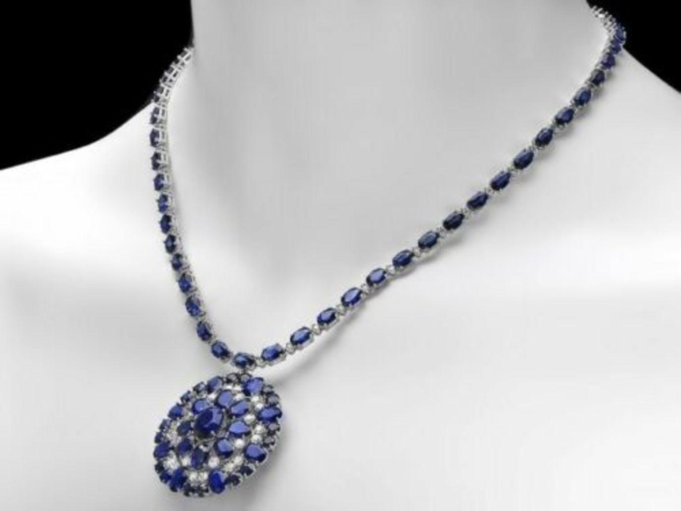 14K White Gold 43.37ct Sapphire and 2.48ct Diamond Necklace