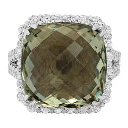 14k White Gold 11.55ct Green Beryl 1.46ct Diamond Ring