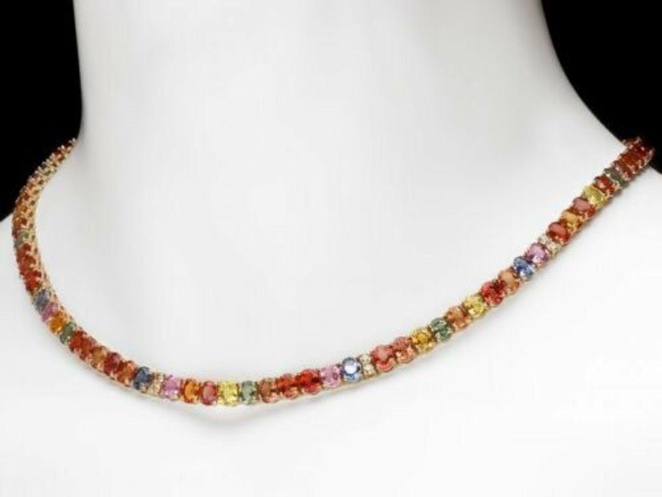 14K Yellow Gold 43.15ct Fancy Color Sapphire and 0.90ct Diamond Necklace