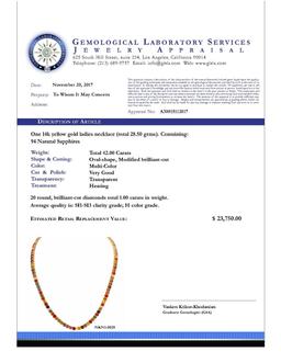 14k Yellow Gold 42.00ct Sapphire 1.00ct Diamond Necklace