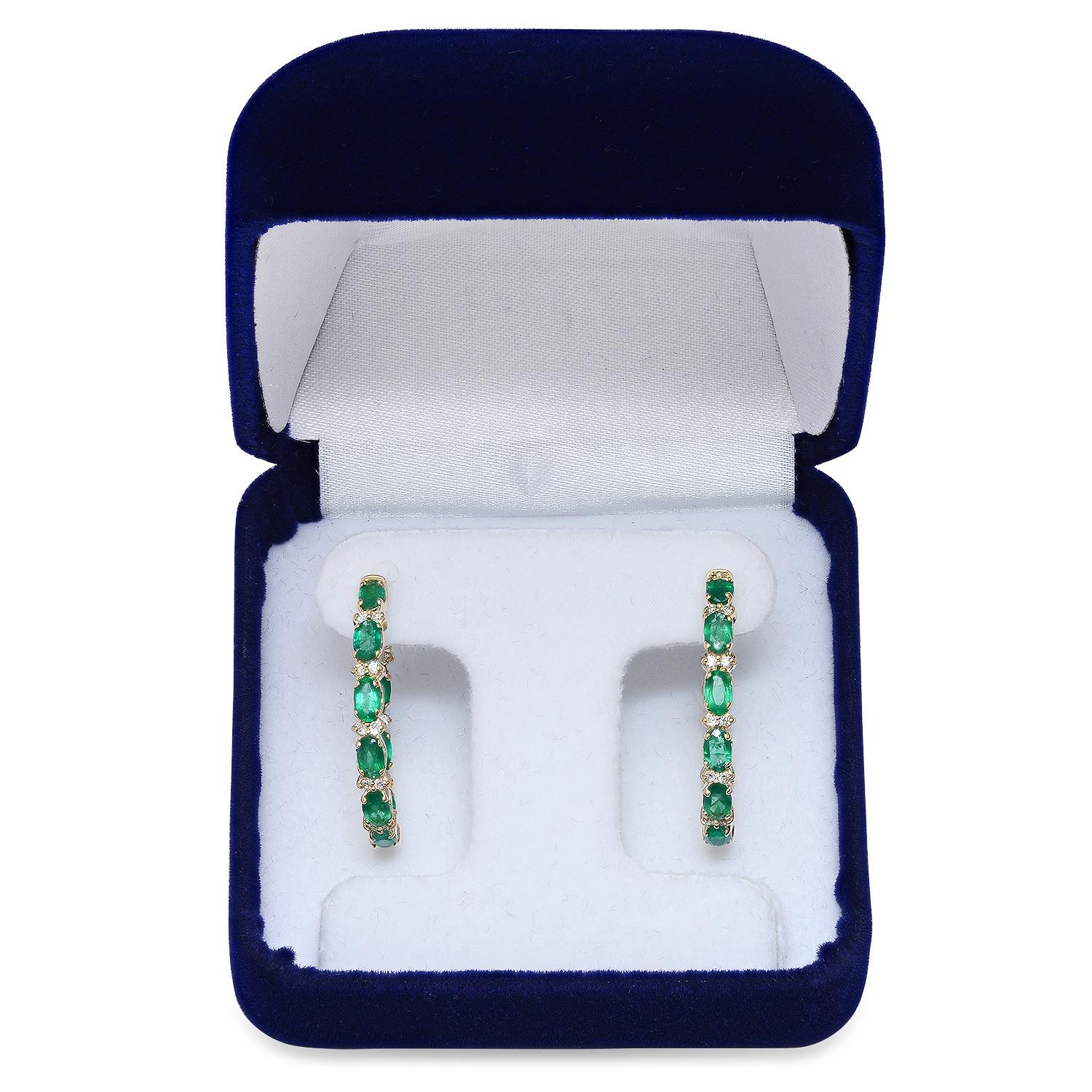 14K Yellow Gold with 3.42ct Emerald and 0.37ct Diamond Earrings