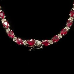14k White Gold 28.02ct Ruby 3.19ct Diamond Necklace