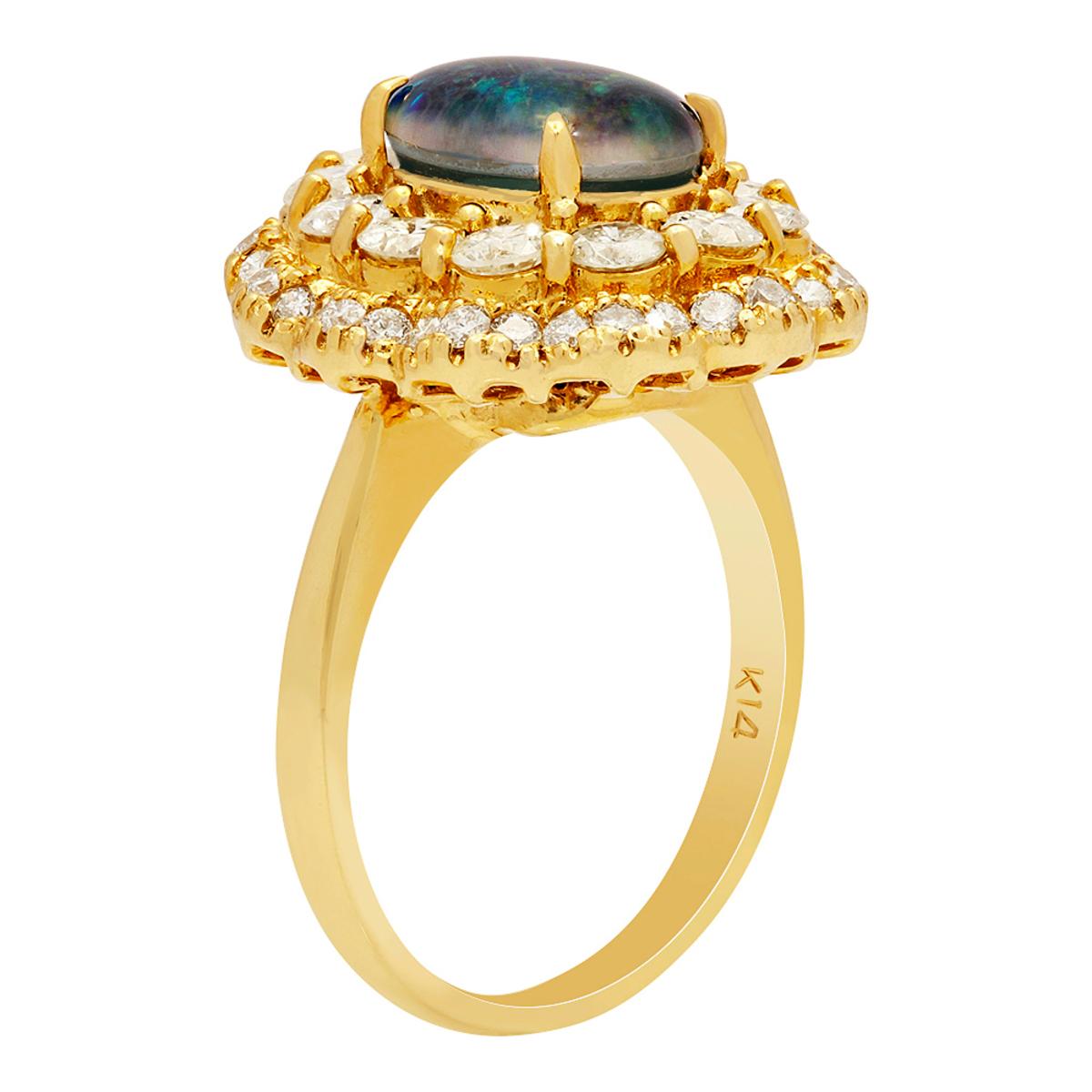 14k Yellow Gold 1.81ct Opal Doublet 1.69ct Diamond Ring