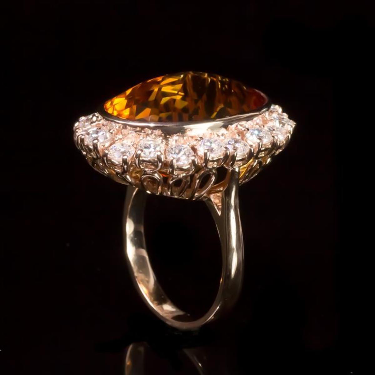 14K Rose Gold 19.90ct Citrine and 2.17ct Diamond Ring