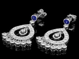 14K White Gold 0.66ct Sapphire and 2.88ct Diamond Earrings
