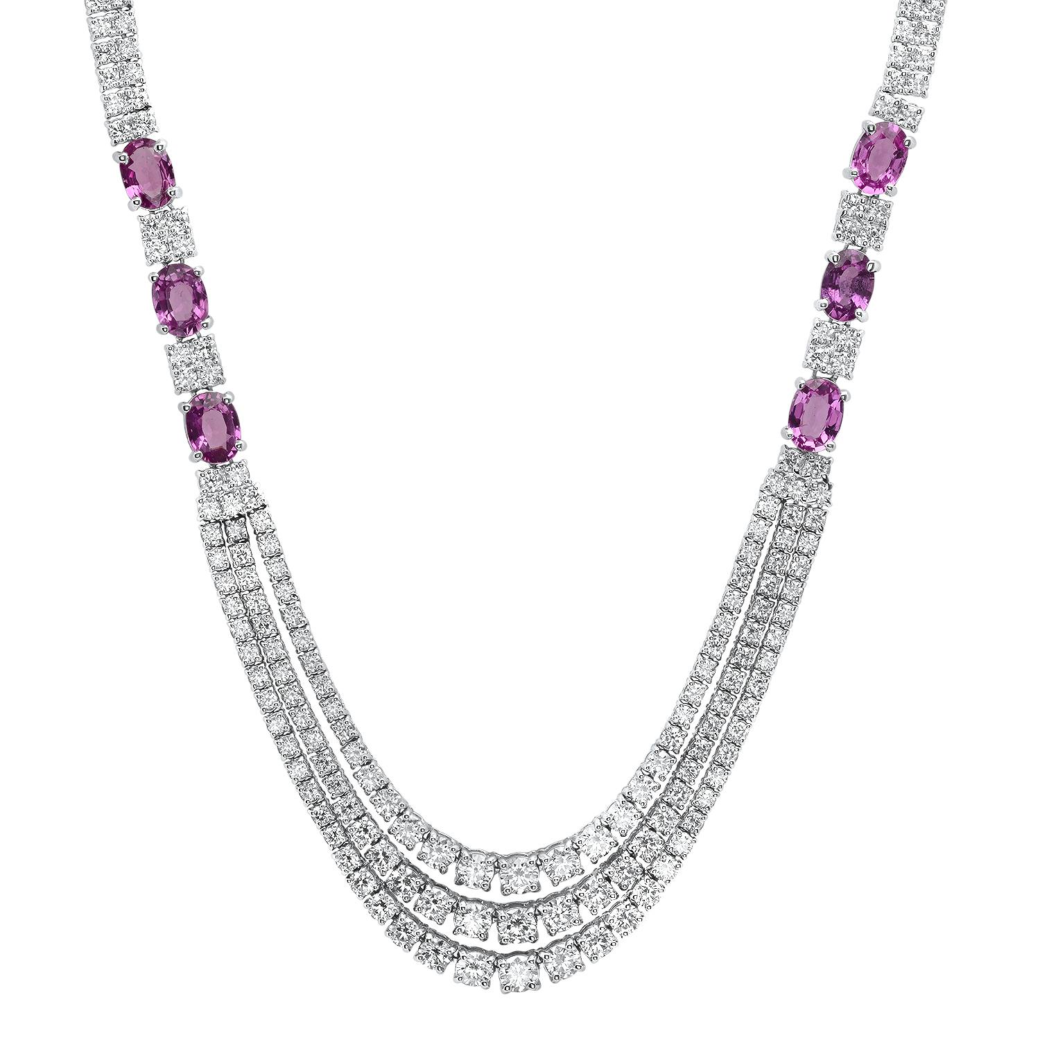 18K White Gold 9.83ct Diamond and 5.75ct Pink Sapphire Necklace