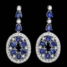 14k Gold 11.37ct Sapphire 3ct Diamond Earrings