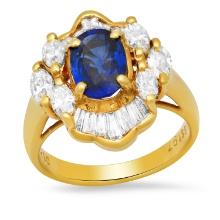 18K Yellow Gold Setting with 1.97ct Sapphire and 1.27ct Diamond Ladies Ring