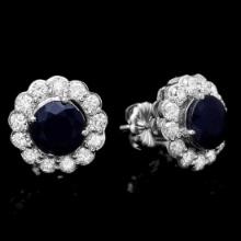 14K White Gold 3.56ct Sapphire and 1.58ct Diamond Earrings
