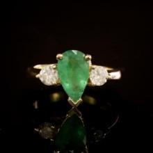 14K Yellow Gold 1.41ct Emerald and 0.58ct Diamond Ring