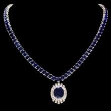 14K White Gold 58.0ct Sapphire and 1.74ct Diamond Necklace