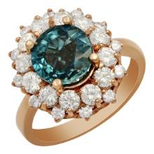 14k Rose Gold 3.10ct Blue Zircon 1.48ct Diamond Ring