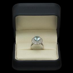 14K White Gold 5.29ct Aquamarine and 1.55ct Diamond Ring