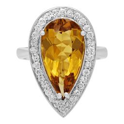 14k White Gold 5.31ct Yellow Beryl 0.66ct Diamond Ring