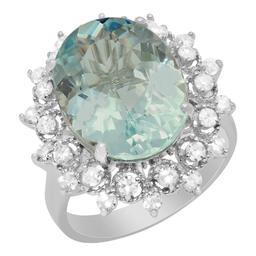 14k White Gold 7.06ct Aquamarine 0.74ct Diamond Ring