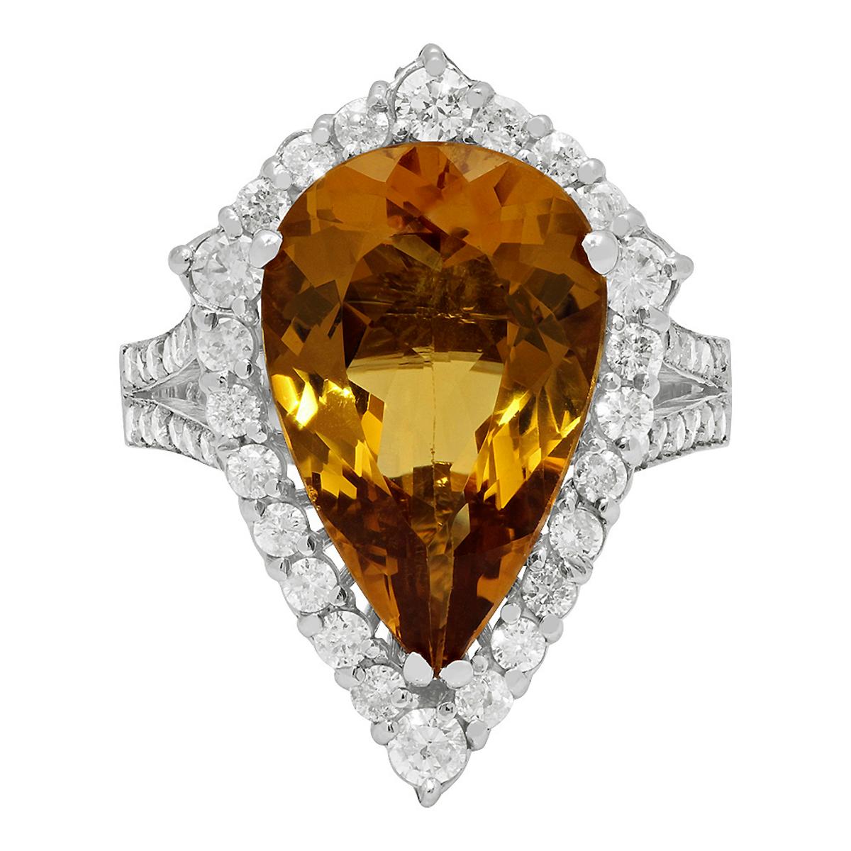 14k White Gold 5.61ct Yellow Beryl 1.12ct Diamond Ring