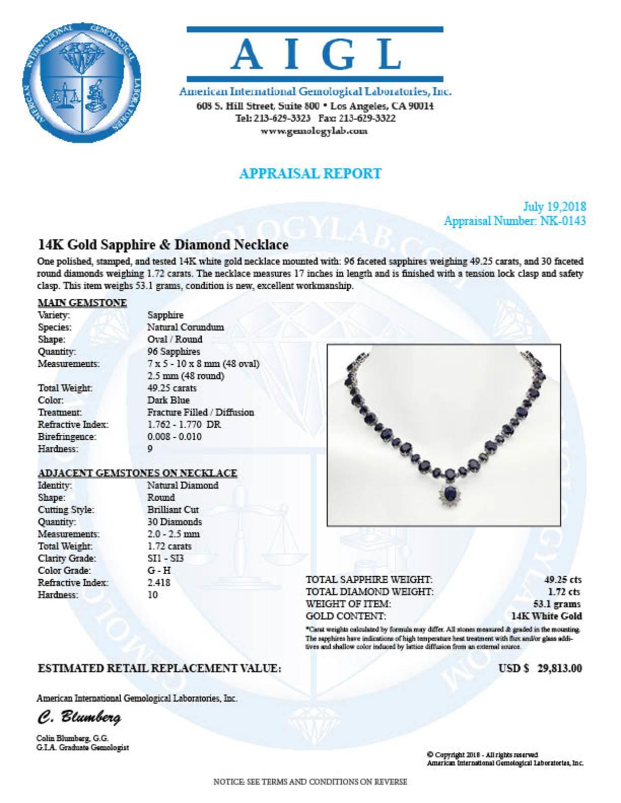 14K Gold 49.25ct Sapphire 1.72ct Diamond Necklace