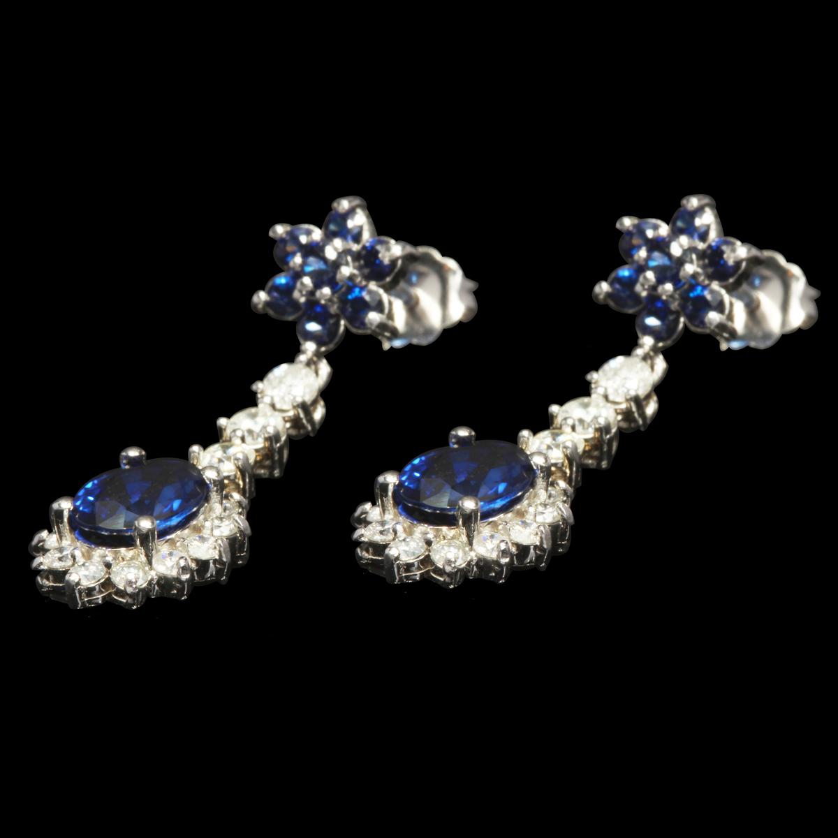 14k White Gold 3.28ct Sapphire 1.50ct Diamond Earrings