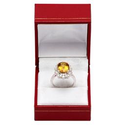 14k White Gold 4.10ct Yellow Beryl 0.97ct Diamond Ring