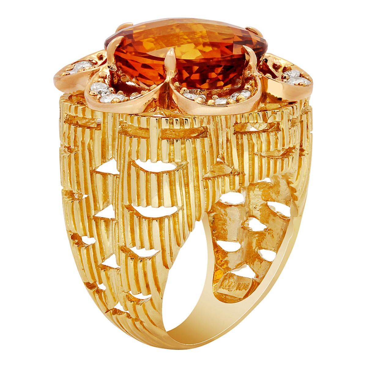 14k Yellow Gold 11.54ct Citrine 0.79ct Diamond Ring