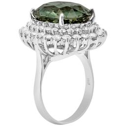 14k White Gold 11.11ct Green Tourmaline 2.11ct Diamond Ring