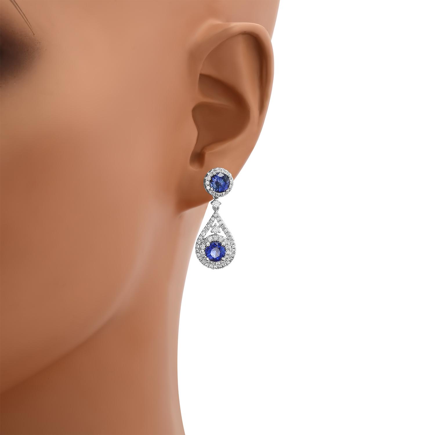 18K White Gold Setting with 2.21ct Sapphire and 0.82ct Diamond Earrings