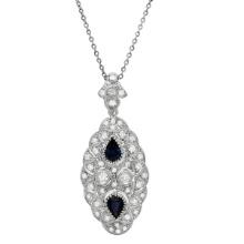 14k White Gold 2.56ct Sapphire 1.98ct Diamond Necklace