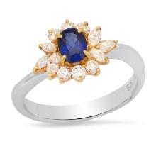 18K Yellow and White Gold Setting with 0.45ct Sapphire and 0.55ct Diamond Ring